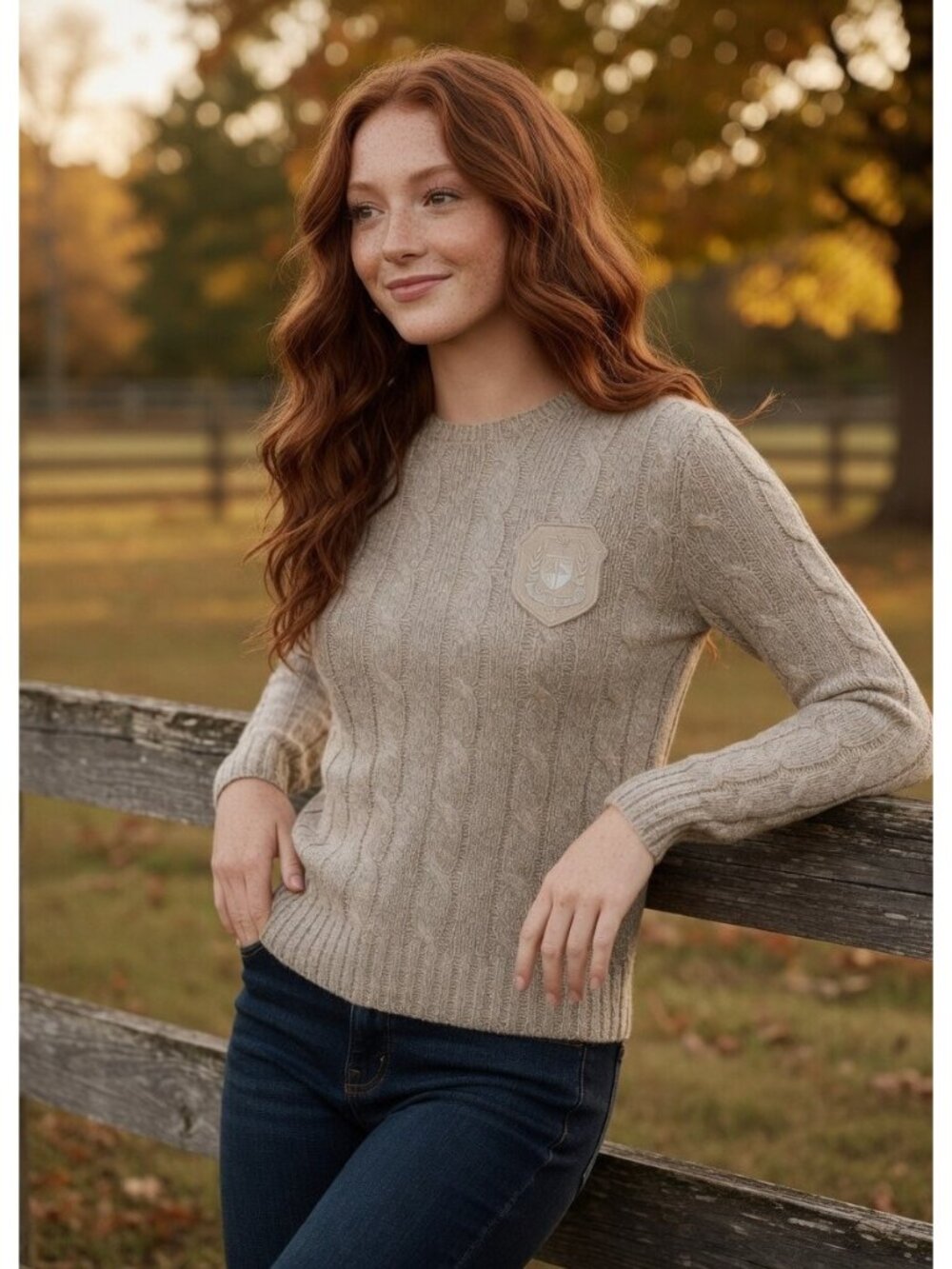 NWT Polo Ralph Lauren Cable-Knit Crest Patch Cotton Jumper in Taupe Sweater XXL